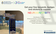 Distribution points for lanyards, badges and stickers to promote neurodiversity