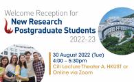 Welcome Reception for New Research Postgraduate Students on 30 August 2022