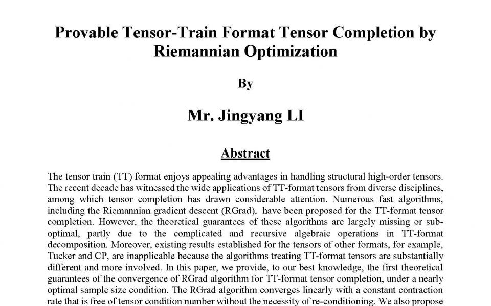 Tensor Train Format Department of Mathematics - PhD Student Seminar - Provable Tensor-Train ...