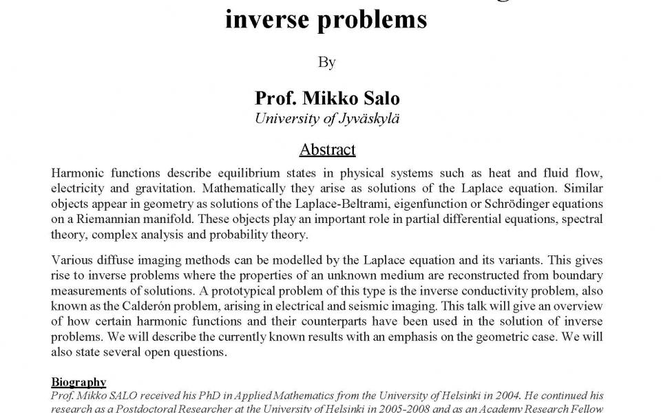 Department of Mathematics - Mathematics Colloquium - Harmonic functions ...
