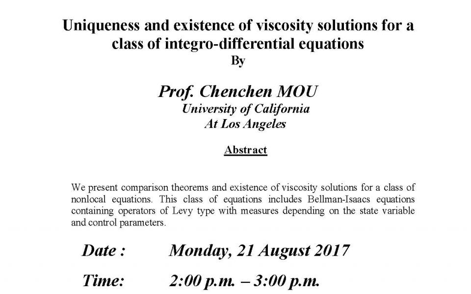 Seminar on PDE - Uniqueness and existence of viscosity solutions for a ...