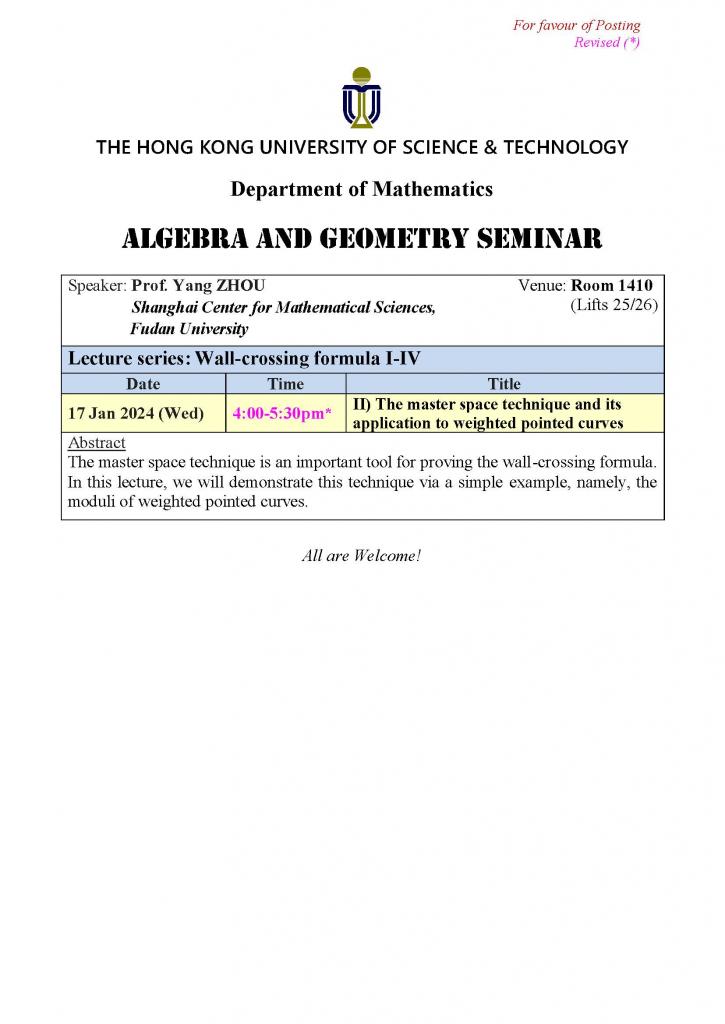 Department of Mathematics - Algebra and Geometry Seminar - Wall ...