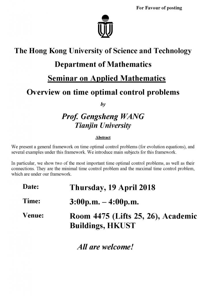 Ust Math Department Math Department Seminar on Applied Mathematics - Overview on time ...