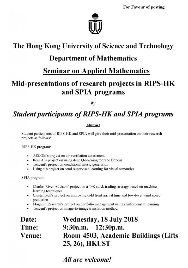 Math Department Seminar on Applied Mathematics - Mid-presentations of ...