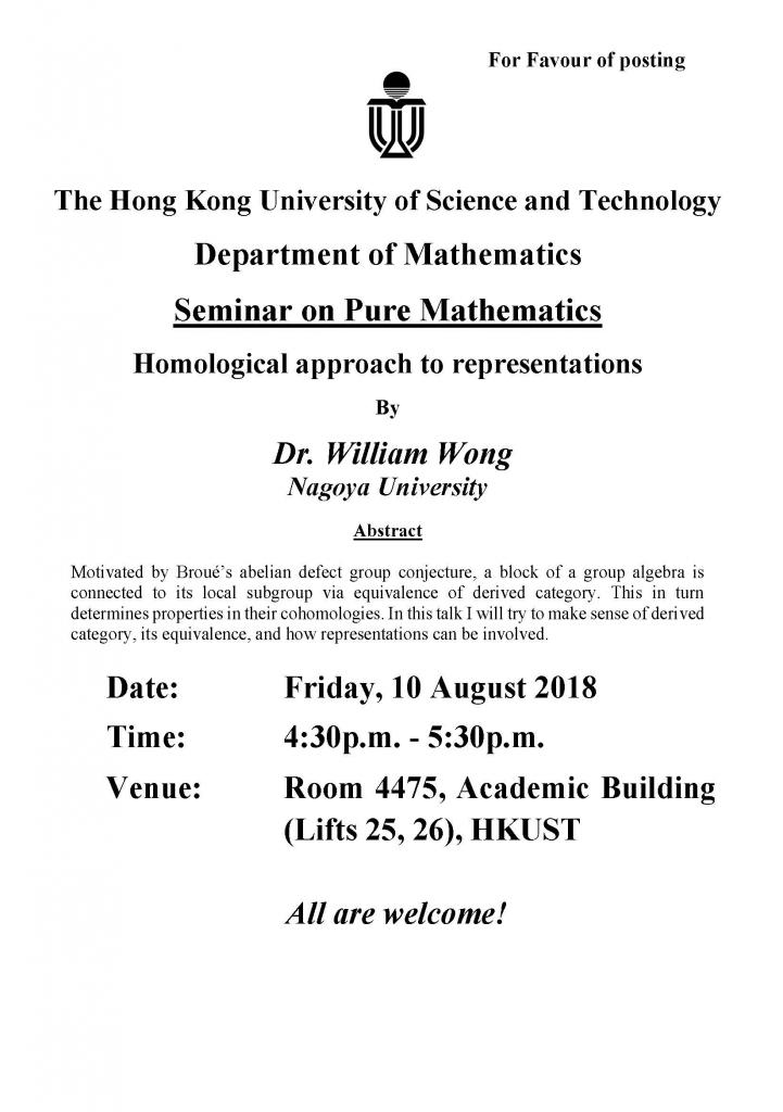 Ust Math Department Math Department Seminar on Pure Mathematics - Homological approach to ...